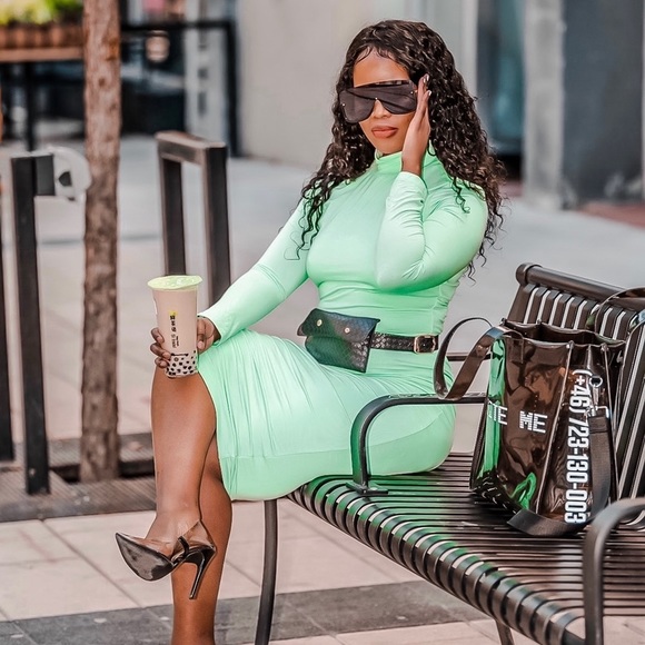 Janessa Turtleneck-Mint Dress - Picture 1 of 3